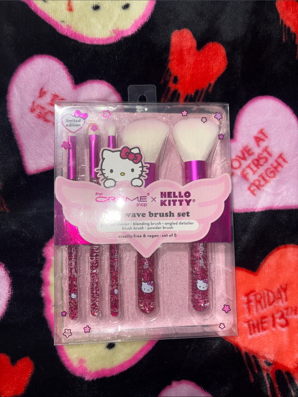 Hello Kitty Pink Glitter Wave Brush Set with White Bristles